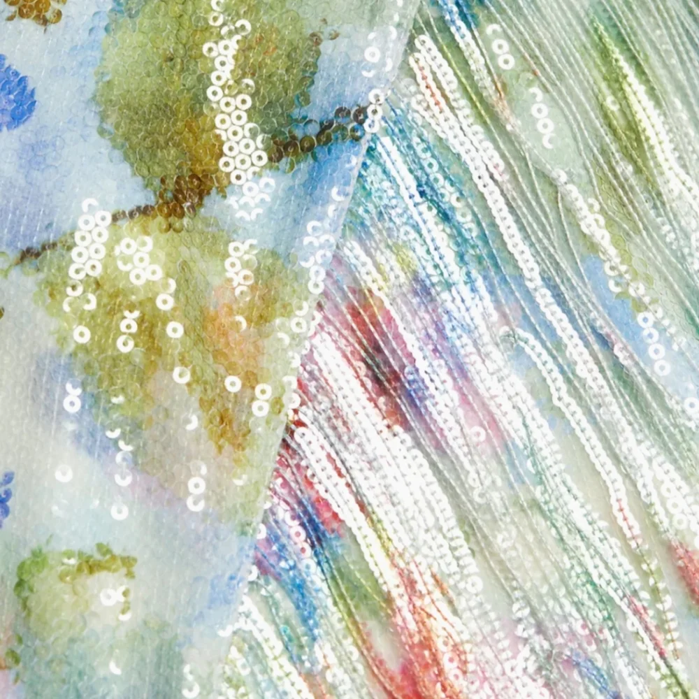 BADGLEY MISCHKA Green Multi Fringe Sequin Floral One Shoulder Dress - Picture 7 of 17